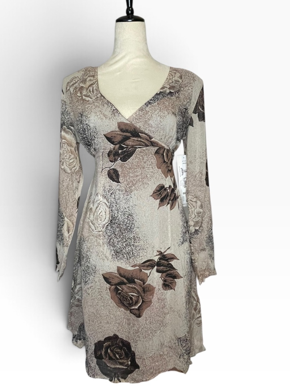 Nostalgia 90s Brown Rose Floral Dress Size L-NWT